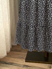 Rusticease Damen Große Größen Dunkelgrün Rundhals Kurzarm Rüschen Saum Kleid Urlaub Sommer Boho Korsett Lässig - Schwarz - Übersicht 4