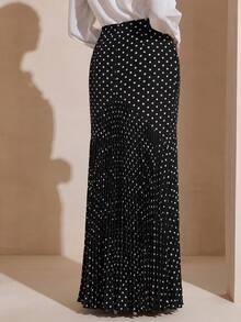 Graceveil Elegant Polka Dot Pleated Mermaid Skirt For Women - Black - View 2