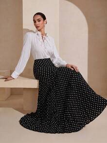 Graceveil Elegant Polka Dot Pleated Mermaid Skirt For Women - Black - View 5