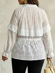 Linhara CURVE Plus Size Women's All-Over Print Zip-Up Casual Versatile Daily Wear Long Sleeve Jacket Fall - White - View 2
