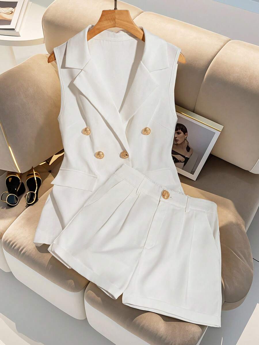 Franclia 2pcs Premium Quality Sleeveless Vest And Shorts Set - White - View 1