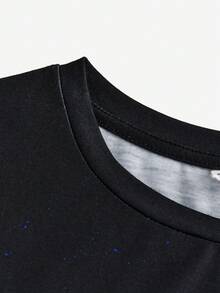 SHEIN 青少年男孩運動休閒圖案圓領短袖T恤與慢跑長褲兩件套 - 寶藍色 - 查看 6