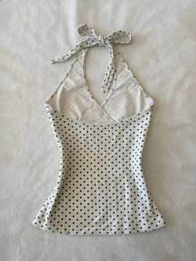 IslaSuriya Tank Top Wanita Model Halter Neck dengan Motif Polka Dot dan Cetakan Digital - MultiWarna - View 2