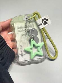 1個耐用ABS卡片夾滑蓋，星形腕帶設計，適用於身分證、信用卡、名片，學生校園禮物便攜式禮品 - 漸層星星小蠻腰卡套 - 查看 6