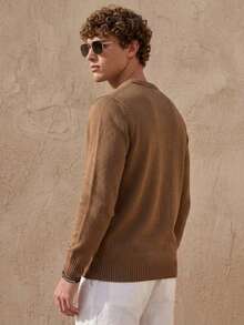 Manfinity Homme Men's Knight Pattern Crew Neck Casual Long Sleeve Sweater - Chocolate Brown - View 3