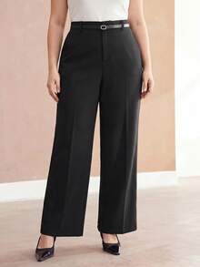 MOTF PREMIUM MODISCHE ELEGANTE DAMENHOSE MIT GÜRTELDEKOR IN GROSSGRÖSSEN, GERADE BEINFORM, HERBST - Schwarz - Übersicht 9