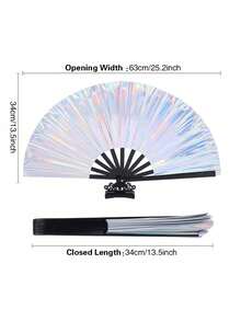1PC LARGE HOLOGRAPHIC FOLDING HAND FAN FOR MEN WOMEN RAVE PARTY FESTIVAL EDM CLUB DANCE PERFORMANCE SUMMER BEACH TRAVEL PORTABLE GIFT DECOR - Multicolor - View 5