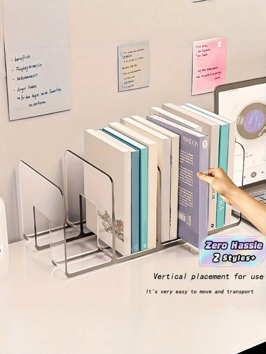 1/2 buah Organizer Buku Meja Transparan Tugas Berat, Desain Anti-Terbalik, Tidak Perlu Perakitan, Penyangga Buku Plastik Kokoh, Rak Penyimpanan Hemat Ruang untuk Rumah, Kantor, Kampus & Perpustakaan - MultiWarna - View 1