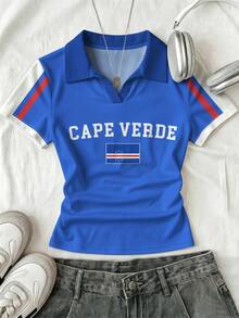 SHEIN EZwear Women's Summer Casual Active Streetwear Colorblock Aqua Blue Letter Print T-Shirt Holiday Travel - White - View 2