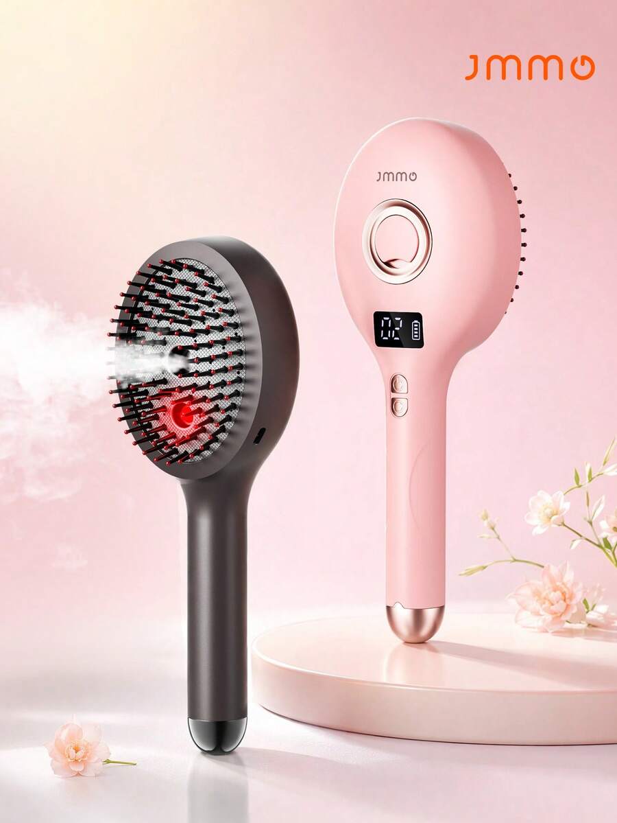 JMMO 電動噴霧按摩梳,灰色、粉紅色,ABS電子元件,500mAh,按鈕控制,4段式,電池續航力:1-3小時,TYPE-C - 彩色 - 查看 1