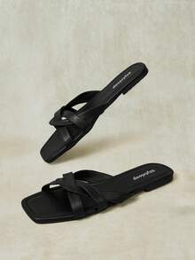 Styleloop Sandalias planas con hebilla para mujer, estilo de verano - Negro - Ver 4