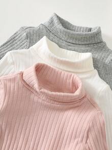 Cozy Pixies 女嬰休閒彈性舒適高領打底上衣 3 件套，柔軟百搭，適合秋冬 - 彩色 - 查看 5