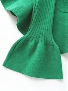 Franclia Suéter casual de otoño de unicolor con ribete de volantes - Verde - Ver 4