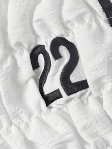ROMWE 夏季假期 Y2K 熱辣女孩世界盃運動風徽章刺繡超低腰抓皺迷你短褲 - 白色 - 查看 4