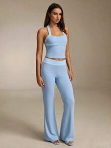 Nuvra Women's Solid Color Casual Sport Versatile Daily Travel Long Pants Gym Light Blue Autumn - Multicolor - View 6