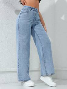 Rivivi Women's Plus Size Light Blue Straight Leg Slim Fit Denim Jeans - Light Wash - View 3