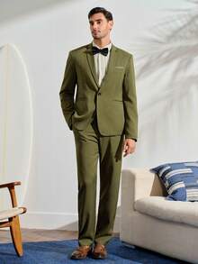 VeloEdit Men's Business Formal Lapel Collar Suit Blazer And Pants Set For Ceremony Formal Wedding Fall Winter Commute‌ Old Money - Dark Green - View 1