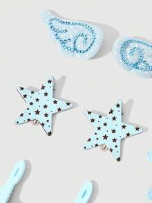 ROMWE Anime 12 Pieces Random Blue-Brown Contrasting Rhinestone Adult Hairpin, Y2K Star Wing Note Styling Hairpin, Shiny And Versatile Hair Accessories - Blue brown rhinestone - View 3