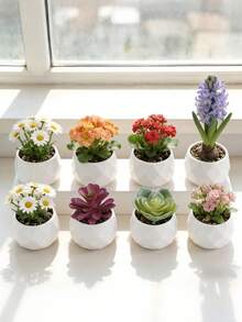 5/10/20-Pcs Mini White Rhombus Plastic Plant Pots, Durable Creative Desktop Succulent Containers, Round Decorative Design, Ideal For Indoor Window Sill, Home Room Decor, Convenient For Succulents, Cactus, Herbs. - Rhombus 5.8cm Square - View 6
