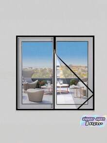 1PC Polyester SelfAdhesive WindowScreen MosquitoProof NoDrill EasyInstall Zipper Closure Removable Washable DurableFrench Grey For Home Bedroom Kitchen Summer - Grey - View 1