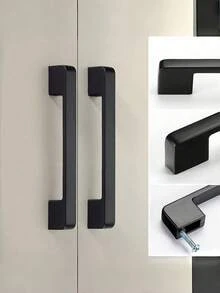 6Pcs Black Aluminum Cabinet Handles, Solid American Style Drawer Pulls With Mounting Screws, Polished Surface Furniture Hardware For Kitchen Cabinets - Black - View 2
