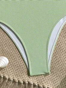Swim Mod Nuevo Traje de baño de una pieza con volantes y tirantes a rayas azul y blanco para mujer, verano - Verde - Ver 3