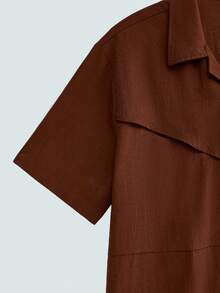 Modcrash Retro Elegant Cuban Collar Short Men's Shirt, Summer New Design Niche Turndown Collar Short Sleeve Top - Coffee Brown - View 8