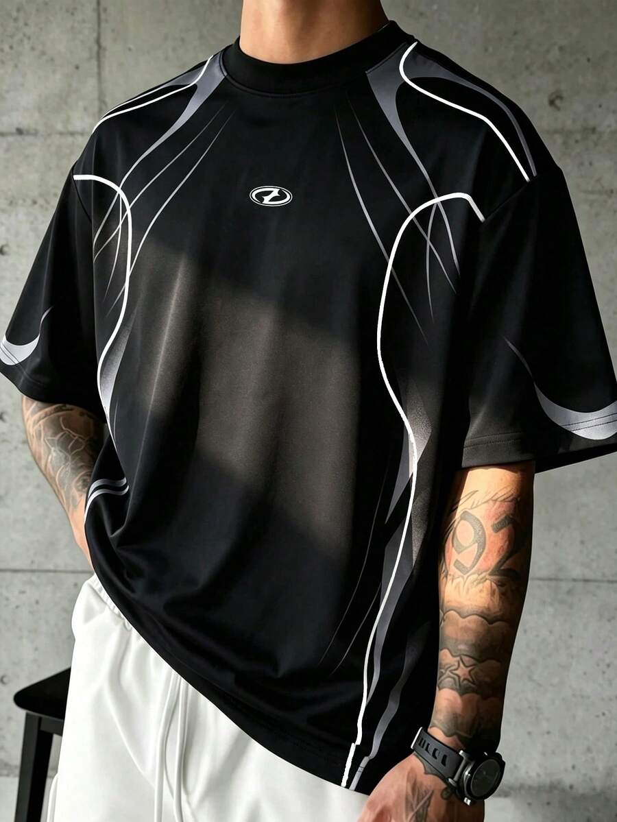 Gym Rark Men's Striped Colorblock Crew Neck Short Sleeve Sports T-Shirt For Daily Wear - Multicolor - View 1