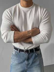 DAZY Men's White Textured Knit Long Sleeve Crew Neck Casual T-Shirt Fall - White - View 7
