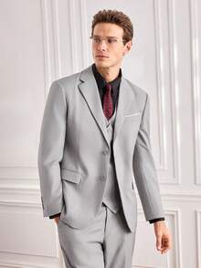 Officeau Men's 3pcs Light Grey Luxury Suits, Blazer & Waistcoat & Pants, For Formal Business/ Office - Light Grey - View 4