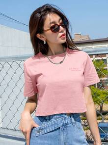 DAZY Camiseta corta con gráfico de eslogan: "HACER LO QUE QUIERAS" - Verano - Rosa Pálido - Ver 5