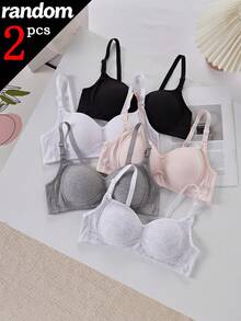 [2pcs Randomly Sent]Simple Girl's Wireless Bra, Thin Solid Color Sports Bra, Bandeau Bra For Teenage Girls - Multicolor - View 6