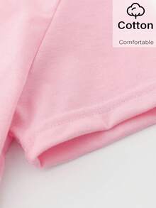 Souflis Souflis Kaos Pendek Musim Panas Warna Pink Modis untuk Anak Perempuan, Cocok untuk Ulang Tahun Pertama, Atasan Dasar Minimalis dengan Motif Pita Mengkilap, Pakaian Kasual Sehari-hari yang Nyaman - Berwarna merah muda - View 7