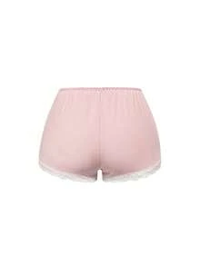 ROMWE Conjunto de pijama casual de camiseta de tirantes acanalada y pantalones cortos con encaje para mujer - Rosa - Ver 8