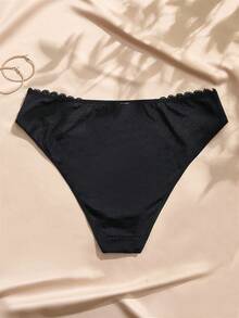 Charlaine 1pc Black Plus Size Women's Lace Patchwork Satin Panties - Black - View 2
