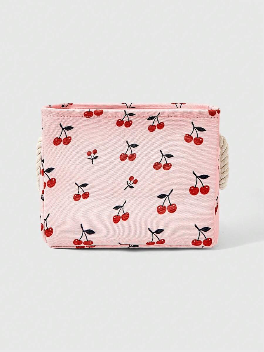 ROMWE Kawaii Keranjang Penyimpanan Kain Tebal Versi Lengkap Pink Cherry, Cocok untuk Kamar Tidur, Kamar Mandi, Dapur, dll. - ceri - View 1