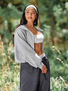 Voyena Women's Plus Size Casual Hooded Sports Sweatshirt - Grey - View 6