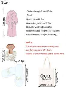 4-Piece Bridal Gift Set: Bridal Morning Robe, Bridal Slippers, And Bridal Canvas Handbag. The Satin Morning Gown Is Suitable For Wearing On The Wedding Day, While The Bridal Slippers Come With A Shoulder Back Makeup Bag - Multicolor - View 7