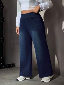 Flexra Plus Size Soft Medium Blue Washed Stretch Denim Jeans - Dark Wash - View 5