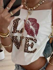 DAZY Spring Summer Loose Casual Style Vacation Valentine's Day Beach Sand Leopard Print Women's T-Shirt - White - View 5