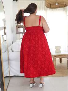 Pretty and Ole Gaun Gaya Istana Jacquard Vintage Merah untuk Wanita Ukuran Besar - Merah - View 3