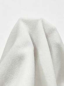 SHEIN Pure White Solid Color Knit Fabric Stand Collar Diagonal Single-Breasted Round Metal Button Placket Dropped Shoulder Loose Lantern Long Sleeve Ribbed Hem Mid-Length Casual Open-Front Sweatshirt - White - View 6