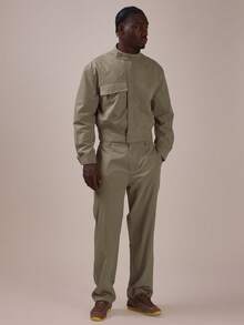 Musero Tailored Funnel Neck Jacket Large Front Pocket Detail Tapered Waist Spring Summer Eseentials Co Ord Jacket Only - Khaki - View 2