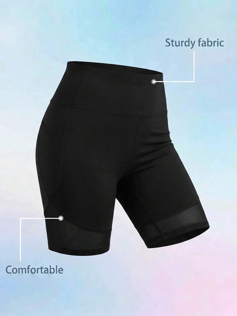 SHEIN Cheerettes Women's Plus Size Black Bike Shorts Soft Stretch Breathable Moisture Wicking Squat Proof Tummy Control Butt Lift Side Pockets For Gym Yoga