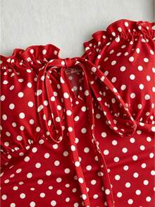 Roelina Women's New Printed Summer Ruffle Design Tie-Up Two Pieces Set, Vacation Ruched Camisole Crop Top, Sexy Ruched Mini Ruffle Skirt Two Pieces Set, Tie-Up Ruched Sexy Top, Suitable For Vacation, Travel, Dating - Red - View 8