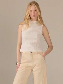 KÆRIA Hus Áo kiểu vỏ dệt - Cotton co giãn vân nổi - Trắng ngà - Phong cách hiện đại thanh lịch tối giản, Travel Edit, nhẹ, thoải mái, phù hợp văn phòng, brunch, mùa hè - trắng - Xem 3