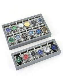 6/12/24/30 Slot Pu Leather Watch Box, Grey/Green Color Large Capacity Watch Display Storage Case - Grey - View 5