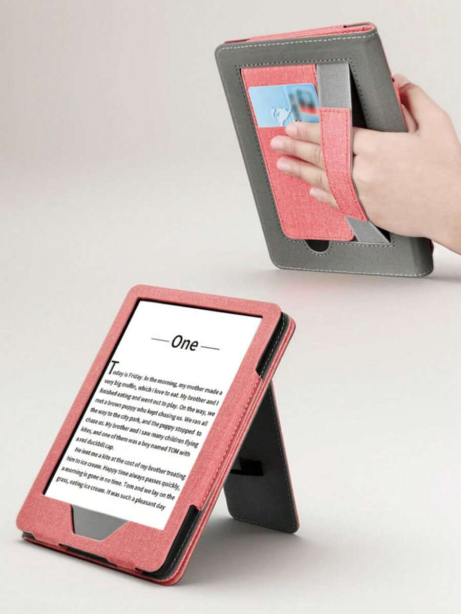 Stand Case Compatible With 6" Kindle 11th Gen 2024, Folio Cover With Hand Strap & Card Slot (Pink) - Pink - View 1