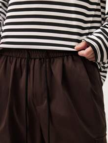 Men Flap Pocket Side Drawstring Waist Oversize Cargo Pants, Fall Wide Leg - Coffee Brown - View 8