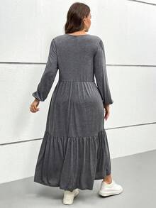 SHEIN Essnce 大码女式长裙，2 个口袋，秋季连衣裙，灰色连衣裙，女士服装连衣裙，带袖秋季女裙，秋季裙子，长款秋季连衣裙，秋季女装 - 深灰色 - 查看 2
